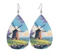 Beautiful River Windmill Leather Earrings, Women'S Accessories, Suitable For Everyday Wear, Commuting And Travel.