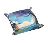 beautiful river windmill Leather Storage Tray with Double beautiful river windmill Print Waterproof Foldable for Small Item Organization and Decor