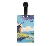 Beautiful River Windmill Luggage Tag PVC Anti-Loss Bag Tag with Compact Light Durable Identification Sign