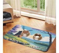 beautiful river windmill Pet Water Absorbent Faux Leather Feeding Mat 30x45cm Non Slip Durable Mat for Cat and Dog Bowls