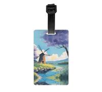 Beautiful River Windmill Printed PVC Luggage Tag Travel Anti Lost ID Label Personal Info Tag for Backpack and Suitcase