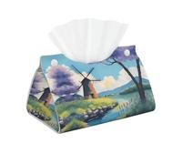 beautiful river windmill Rectangular leather tissue box, suitable for office, bathroom, home, and car interiors.