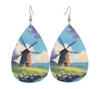 Beautiful River Windmill Teardrop Leather Earrings, Women'S Accessories, Versatile Earrings Suitable For Commuting And Travel.
