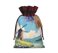 beautiful river windmill Two Color Drawstring Gift Bag M Beautiful Convenient Suitable For Christmas Birthdays