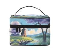 beautiful river windmill Women's Large Capacity Makeup Bag, Portable Travel Makeup Bag, (9x6.5x6.2 inches) Girls Large Makeup Bag Storage Bag