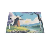 Beautiful River Windmill Woven Placemat 12x18 Inch - 1 Fashion Pattern Design for Home and Kitchen Decor