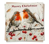 Beautiful Robins Christmas Card - Wishing You A Very Merry Christmas - Robins On Branch - For Husband, Wife, Relative, Colleague, Friend, Best Friend, Partner or Other Family Members