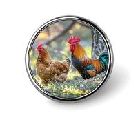 Beautiful Rooster Hen Button Pin Personalized Metal Lapel Pins Badges Classic Round Brooch Pin Novelty Unique Enamel Pins Cute Funny Pinback Button Badge for Jackets Backpacks Bags Coat