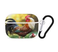 Beautiful Rooster Hen Earbuds Organizer Shockproof Protective Airpods Pro Cover with Carabiner Clip Anti Fall Carrying Earphone Case Cover for Airpods Pro 2nd Generation White