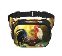 Beautiful Rooster Hen Fanny Pack For Women Waterproof Adjustable Belt Bags Waist Pack Fashion Casual Crossbody Bags Bum Bag For Running Workout Hiking Traveling, Black, One Size