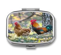 Beautiful Rooster Hen Pill Case Travel Portable Pocket Pill Box 2 Compartment Medicine Case Large Capacity Daily Pill Cases Vitamin Organizer Medicine Organizer Small Pill Box