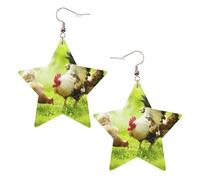 Beautiful Rooster Hen Women's Fashion Earrings, Celestial Dangle Earrings, Star Shape Jewelry for a Versatile