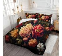 Beautiful Rose Bouquet Coverless Duvet King - Ancient Flower Oil Painting All Season Duvet Cosy & Lightweight Quilt Washable Comforter with 2 Pillowcases 230x220cm, Pink