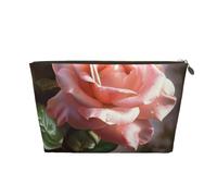 Beautiful Rose Painting Printed Toiletry Bag for Women Girl Portable Travel Cosmetic Bag Leather Makeup Pouch Organizer with Gold Zipper