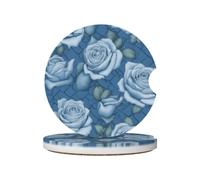 Beautiful roses on blue background Absorbent Ceramic Car Coasters 2 Pack