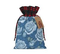 Beautiful Roses On Blue Background Holiday Printed Drawstring Pouch S For Party, Wedding, And Festival, Lightweight Polyester