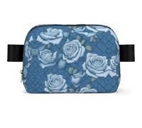 Beautiful roses on blue background Square-Shaped Waist Bag with Durable Polyester and Adjustable Strap for Unisex Use