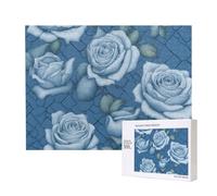 Beautiful roses on blue background Wooden Picture Puzzle 500 Pieces - Horizontal Jigsaw, Family Leisure and Brain Challenge