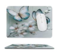 Beautiful Rustic Butterfly Soft Stitched Edge Mouse Pad,Realistic Watercolor Spring Garden Butterflies Cherry Blossom Non-Slip Mousepad for Office,Home 20x24 cm