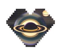 Beautiful Saturn Print Building Brick Block Puzzle - Heart Shaped Picture Puzzles, Wooden Picture Jigsaw Puzzles