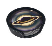 Beautiful Saturn Round Leather Coasters Set of 6 - Coasters for Drinks with Holder (3.9 Inch) for Home Kitchen