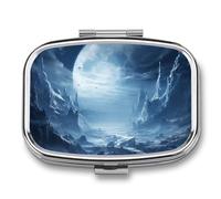 Beautiful Scenery Images Pill Box 2 Compartment, Portable Pill Case with Mirror for Pocket Purse Travel, Mini Metal Medicine Organizer for Vitamins Fish Oil