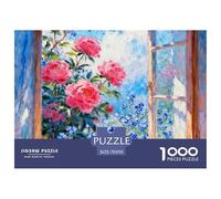 Beautiful Scenery of The Window Jigsaw Puzzles Puzzles for Adults Kids. 1000 Piece Flower Great Gifts Challenge Toy Educational Games Home Decoration for Adults& Kids Age 14 Years Up 70x50cm/1000pcs