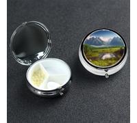 Beautiful Scenery Pill Box 3 Compartment Round Portable Pill Case for Pocket or Purse Pill Holder Weekly Pill Organizer Decorative Metal Medicine Vitamin Organizer Travel Gift