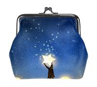 beautiful scenery showing the young boy standing among glowing planets and holding the star up in the night sky digital art style painting Coin Purse Vintage Pouch Buckle Clutch Bag Kiss-Lock Change P
