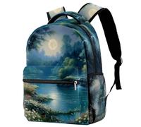 Beautiful Scenery under the Moon Printed Large Travel Backpack Multiple Pockets Adjustable Straps Causal School Backpack Unisex Work Daypack