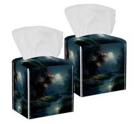 Beautiful Scenery under the Moon Sustainable Bamboo Tissue Box Cover for Modern Home Decor