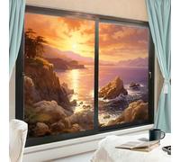 Beautiful Sea One Way Privacy Window Film Colourful Sky Sunset Coastal Scenery Heat Blocking Window Clings Self-Adhesive Privacy Cover Film 45x60 cm x 2 Pcs