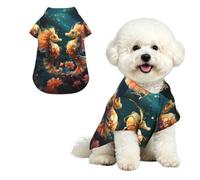 Beautiful Seahorse Couple Breathable Hawaiian Dog Shirt Summer Button Up Top for Small Medium Dogs XL