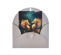 Beautiful Seahorse Couple Greeting card, blank inner page, includes envelope, 10 cm x 15 cm, for anniversary and party invitations.