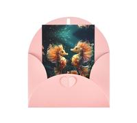 Beautiful Seahorse Couple Greeting card, blank inner page, includes envelope, 10 cm x 15 cm, for anniversary and party invitations.