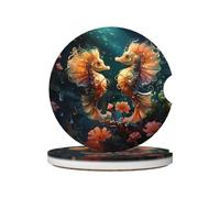 Beautiful Seahorse Couple Prints Ceramic car coasters (2-pack) absorb moisture, are non-slip and easy to clean for cars, trucks, and boats.
