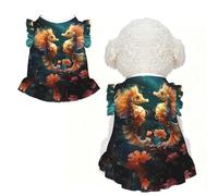 Beautiful Seahorse Couple Ruffle Dog Dress Frilly Sleeveless Breathable Summer Party for Small Dogs Cats XS