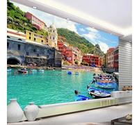 Beautiful Seaside City Architecture Alpine Landscape 3D Wallpaper Silky Texture Home Study Office Grey Dining Room Sofa Bedroom Living Room TV Backdrop-350cm×256cm