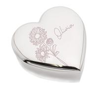 Beautiful September Birthday Flower Aster Engraved Design Heart Trinket Box, Personalised Name