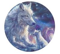 Beautiful She-wolf Accompanied 68 Piece Circular Jigsaw Puzzle Animal Shape Pieces Challenging Brainteaser for Adults Premium Home Decor Gift 68 PCS