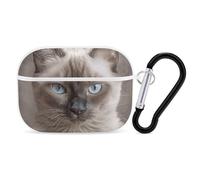 Beautiful Siamese Cat for Airpod Pro Case Cover Hard Shell Full Drop Protection Cover with Keychain Compatible with AirPod Pro 2nd/1st Generation, Front LED Visible,White