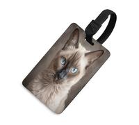 Beautiful Siamese Cat Luggage Tag for Suitcases Personalized Baggage Tag with Information Card Durable Bag Tags Retro Travel Stamp Luggage Tags for Women Men Travel Bag Label