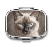 Beautiful Siamese Cat Pill Box 2 Compartment - Small Metal Medicine Organizer Portable Pill Case for Purse Pocket Travel Vitamin Organizer for Men Women, BPA-Free