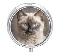 Beautiful Siamese Cat Pill Box-3 Compartment Small Pill Case Travel Pill Box for Purse & Pocket Portable Daily Pill Organizer to Hold Supplements Vitamins