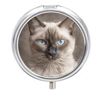 Beautiful Siamese Cat Pill Box Portable Pill Organizer with 3 Compartment and Small Mirror Travel Pillcase for Pocket Or Purse Round Medicine Organizer Decorative Vitamin Organizer