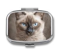 Beautiful Siamese Cat Travel Pill Organizer - Daily Pill Box to Hold Vitamins, Portable Pill Case Cod Liver Oil Storage Box with 2 Compartment for Pocket Purse