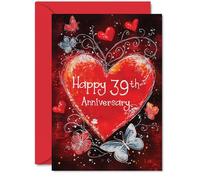 Beautiful Silver 39th Anniversary Cards for Women Men - Love Heart - Elegant Wedding Anniversary Card for Husband Wife Boyfriend Girlfriend, A5 Gorgeous Greeting Cards Gift
