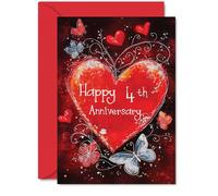 Beautiful Silver 4th Anniversary Cards for Women Men - Love Heart - Elegant Wedding Anniversary Card for Husband Wife Boyfriend Girlfriend, 5x7 Gorgeous Greeting Cards Gift