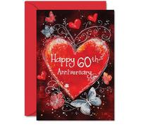 Beautiful Silver 60th Anniversary Cards for Women Men - Love Heart - Elegant Wedding Anniversary Card for Husband Wife Boyfriend Girlfriend, A5 Gorgeous Greeting Cards Gift