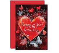 Beautiful Silver 67th Anniversary Cards for Women and Men, Love Heart